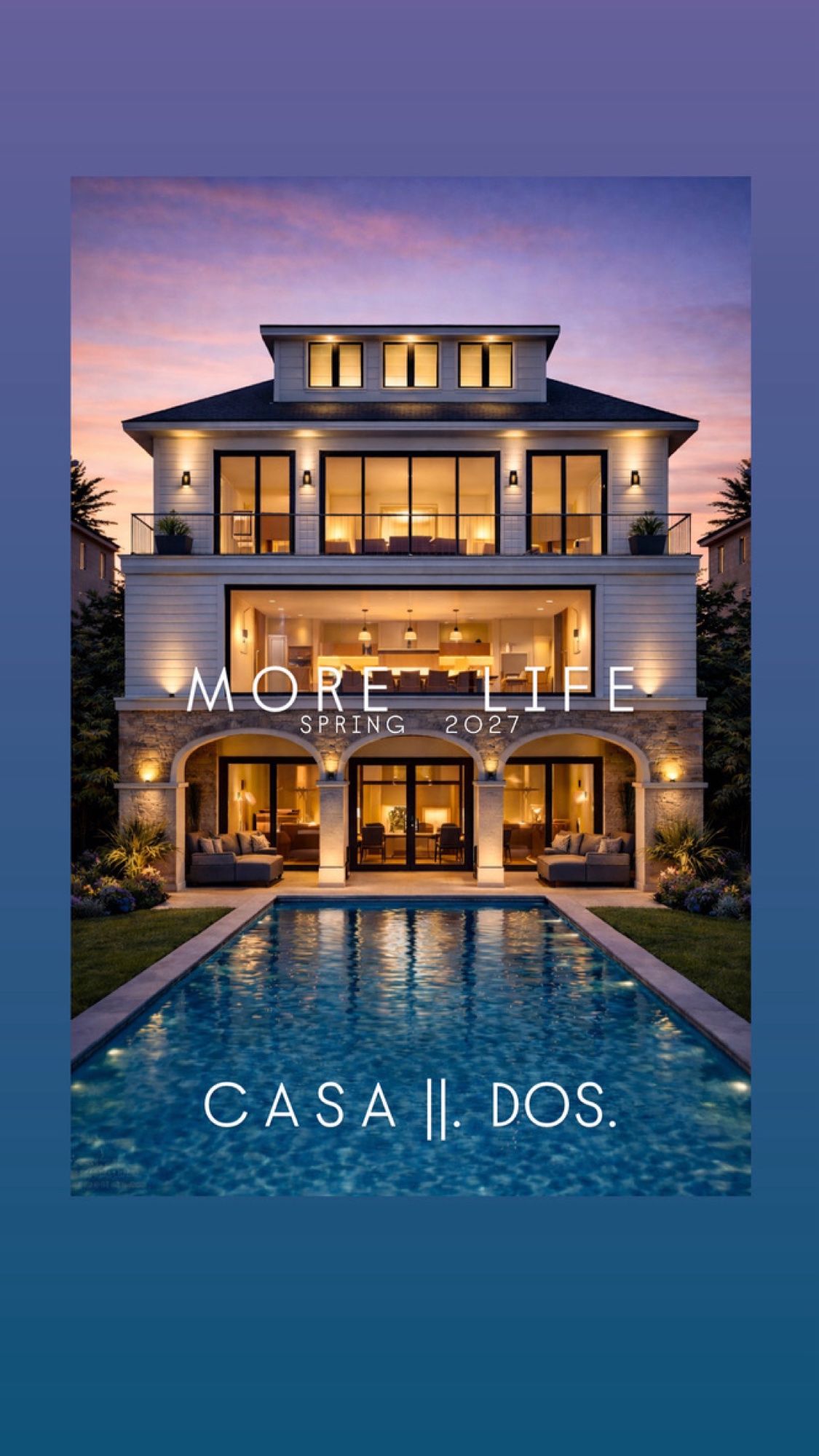 A More Life home at blue hour — the light it was designed to keep